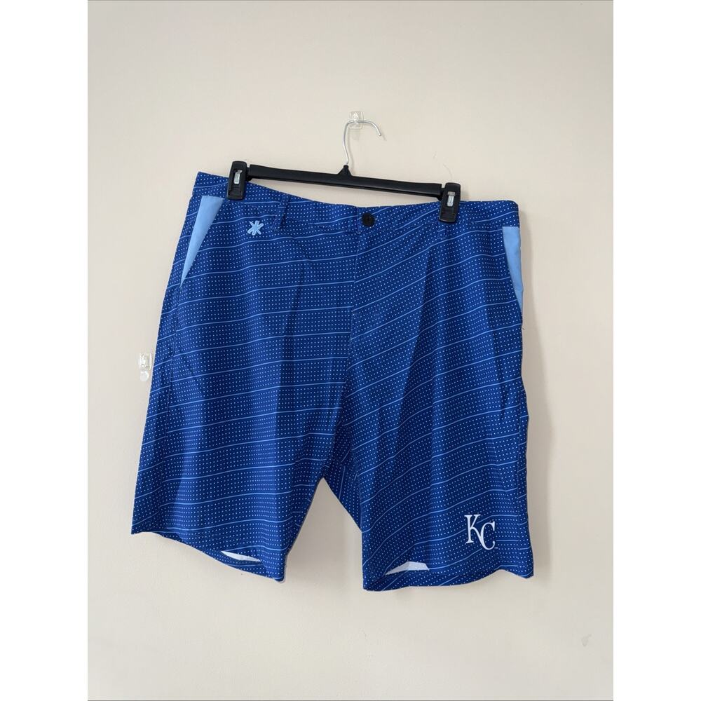 MLB Kansas City Royals Shorts Mens 38 Blue Geometric Polka Dot Performance Golf